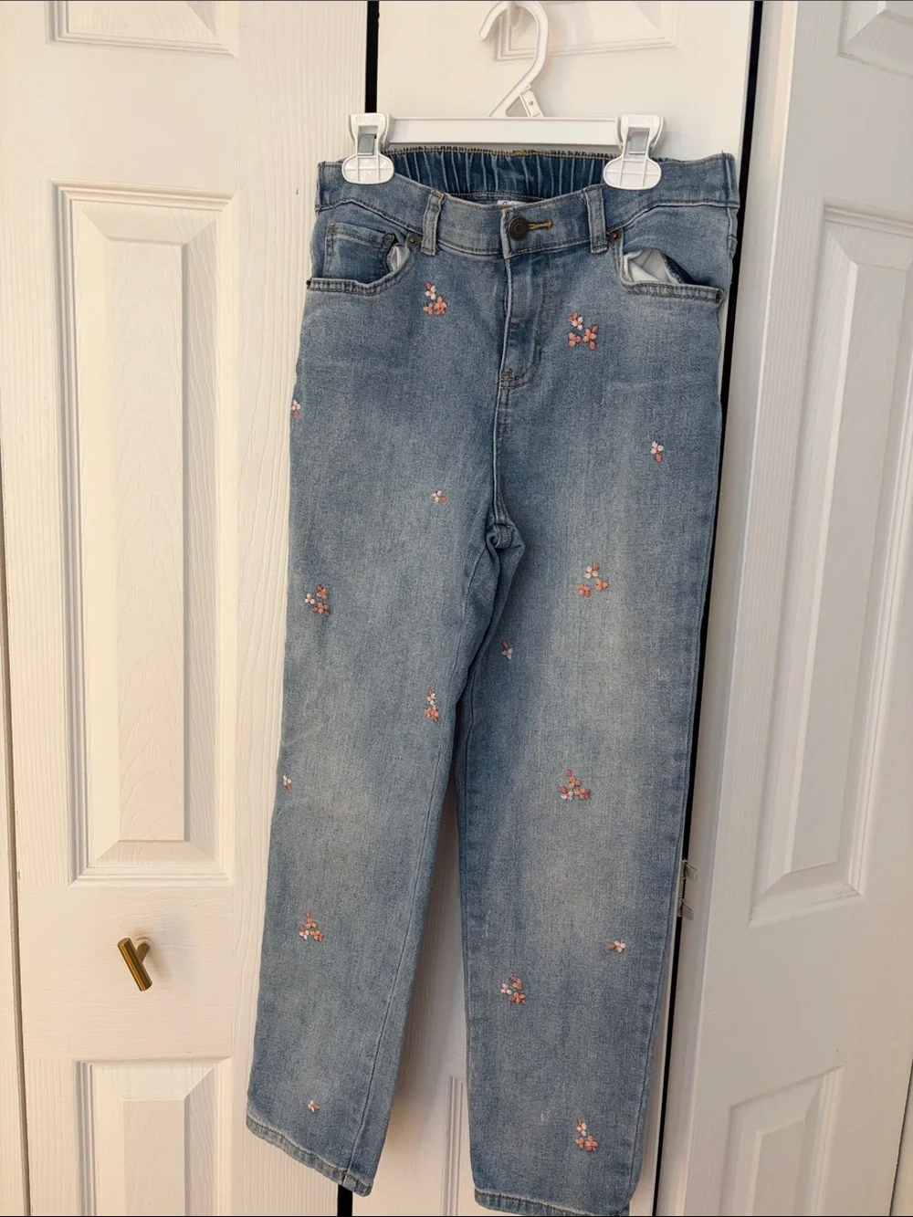 Cat & Jack Light Blue Denim Jeans with Pink Floral Embroidery - Kids